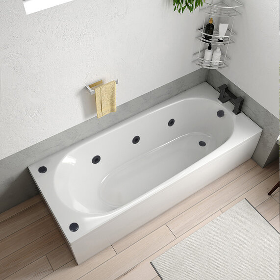 1500 x 700 - Hot Tub Bath - 6 Black Hydro Jets, Straight, Single Ended, Optional Back & Foot Jets, Laguna
