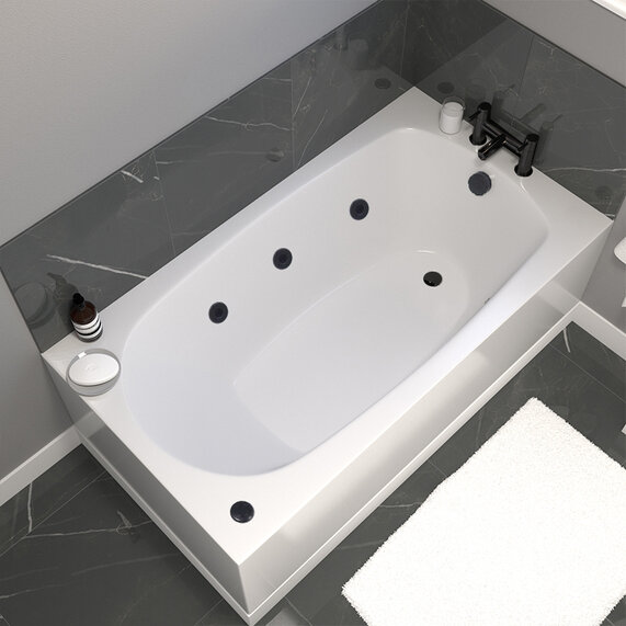 1400 x 700 - Petite Spa Bath with Black Hydro Jets - Small Bathrooms
