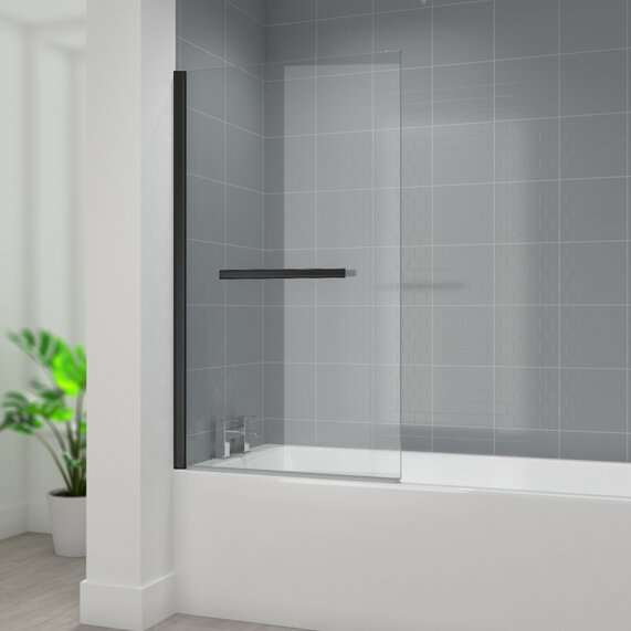 1400 x 800 Black Square Shower Bath Screen with Rail | Radiant Range