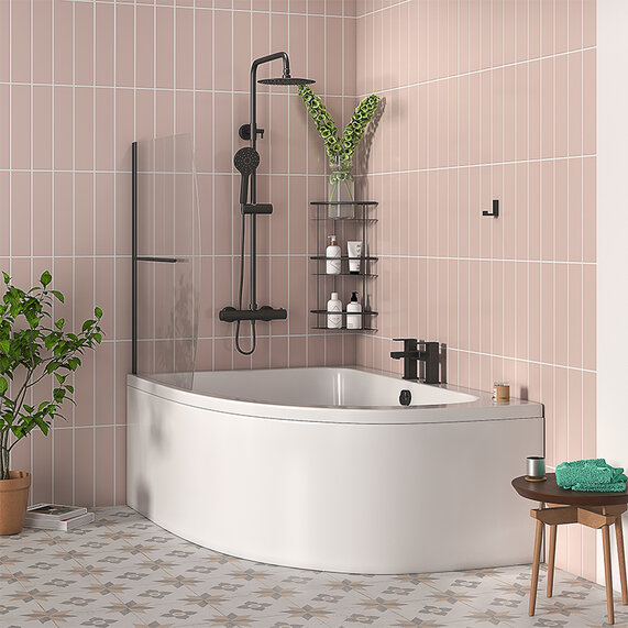1400 x 900 Curved Black Bath Screen | 6mm Glass | Radiant Range