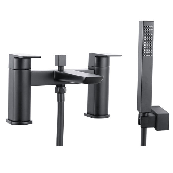 Muro Black Bath Shower Mixer Tap with Handset & Hose | RIA BRASSWARE