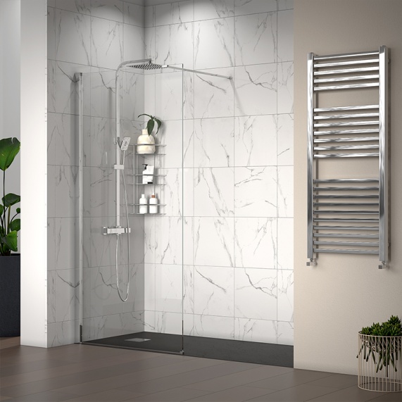 1800mm - Recess 10mm Wet Room Shower Enclosure with Slate Tray, Panel, Radiant