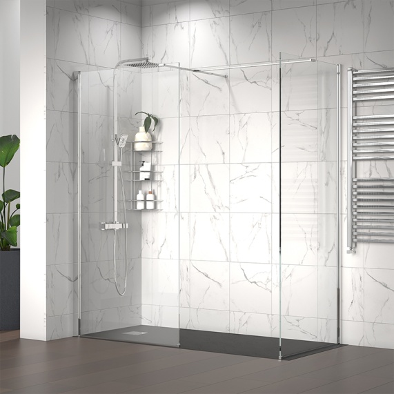 1800mm - Corner 10mm Shower Enclosure with Slate Tray and Side Panel - Radiant Chrome Wetroom