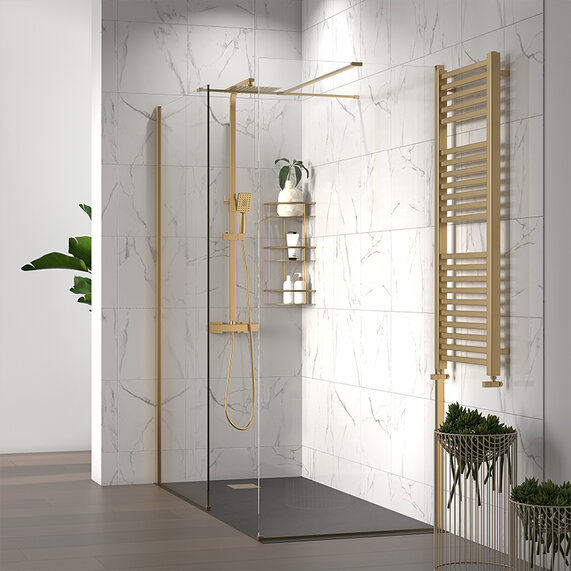 1800mm - 10mm Wet Room Radiant Brushed Gold Shower Enclosure with Slate Tray, Panel, Side Panel