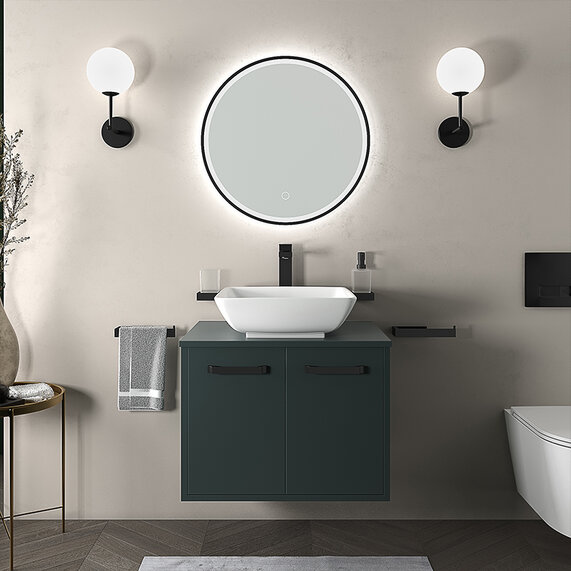 Celeste Green 600mm Wall Hung Vanity Unit with Countertop Sink: Optional Tall Tap & Waste