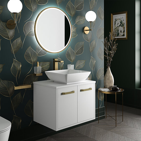 Celeste White 600mm Wall Hung Vanity Unit with Countertop Basin: Optional Tall Tap & Waste