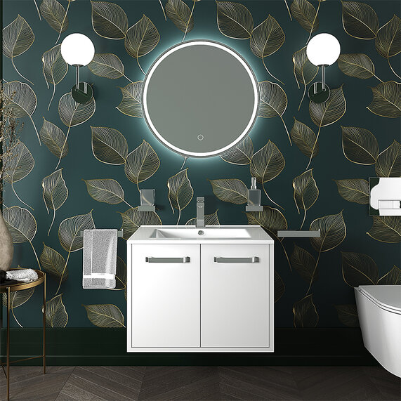 600mm White Vanity Unit with White Sink - Celeste Design, Wall Hung, Two Doors