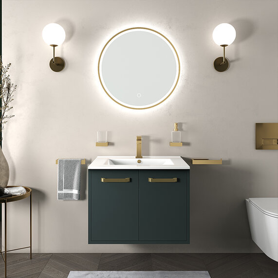 Celeste - Green 600mm Wall Hung Vanity Unit with White Basin - Choice of Handles