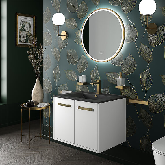 Celeste - White 600mm Wall Hung Vanity Unit with Black Basin - Choice of Handles