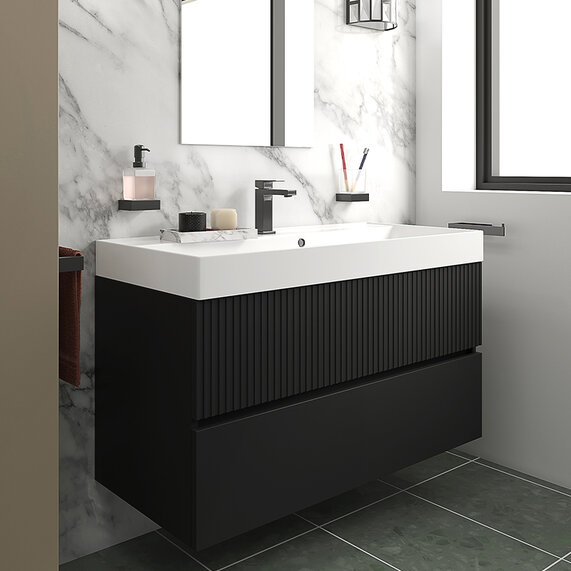 Jasmine 1000mm Black Wall Mounted Basin Drawer Unit