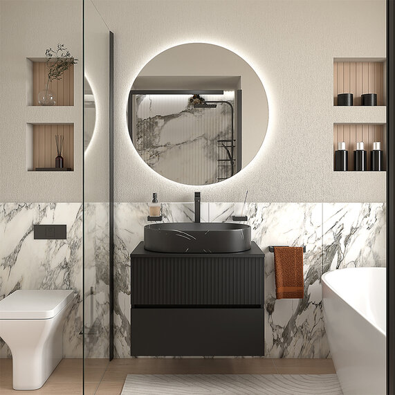 Jasmine - Black 700mm Wall Hung Vanity Unit with Black Basin and Worktop