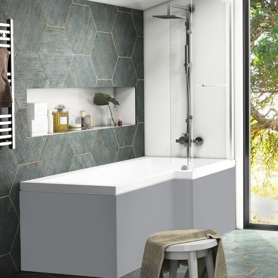Grove Grey 1700mm L Shaped Shower Bath | Right Hand