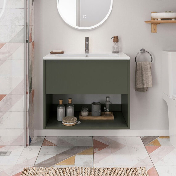 Britton Hackney 700mm Wall Hung Green Vanity Unit with Sink