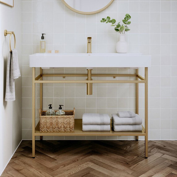 Britton Shoreditch 1000mm Ceramic Sink with Gold Stand