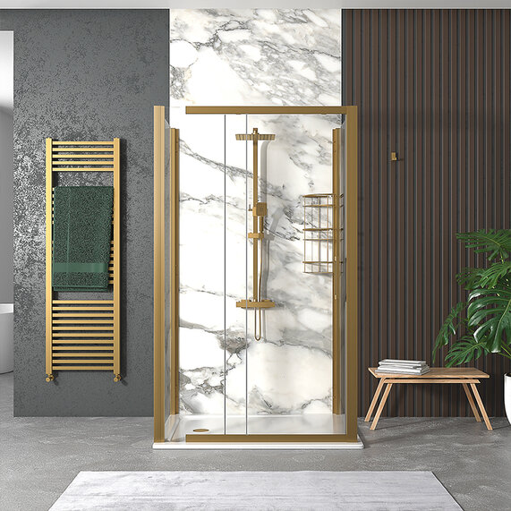 1200mm Width - Slider 8mm One Wall Shower Cubicle - Odessa Brushed Gold 1950mm