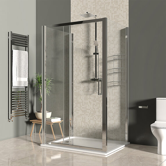 1200mm Width - Slider 8mm One Wall Shower Cubicle - Odessa Chrome 1950mm
