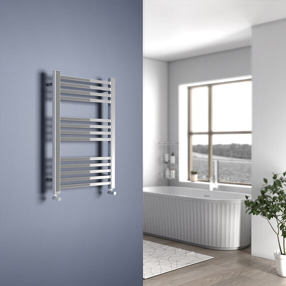 800 x 500mm - Chrome Straight Heated Vertical Towel Rail | Slade