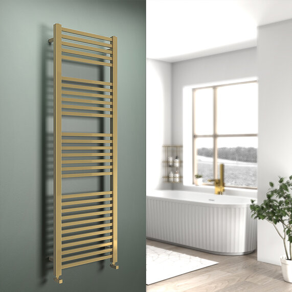 1600 x 500mm -  Brushed Brass Flat Heated Vertical Towel Rail | Jivana