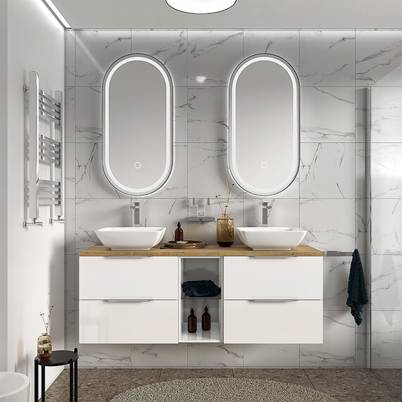 1500mm Large White Countertop Sink Unit with Solid Oak Top | Sonix