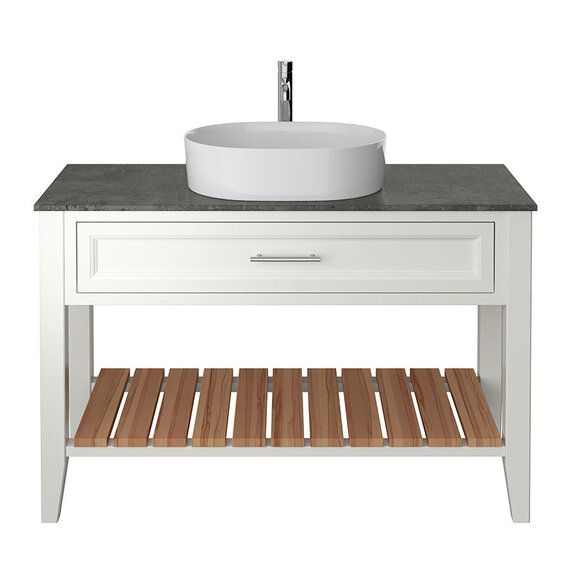 1200mm Chantilly White Washstand Vanity Unit with Round Countertop Basin - Heritage Broughton