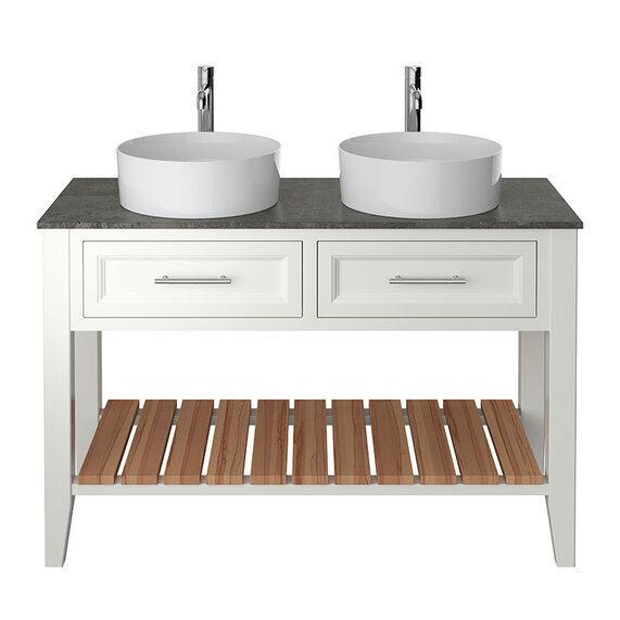 1200mm Chantilly White Double Basin Vanity Washstand Unit with Worktop - Heritage Broughton