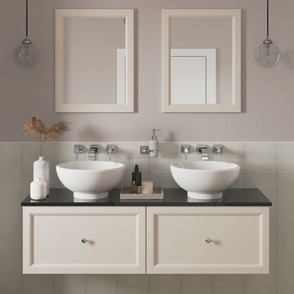 1400mm Chantilly White Vanity Unit with Twin Countertop Basins - Heritage Caversham