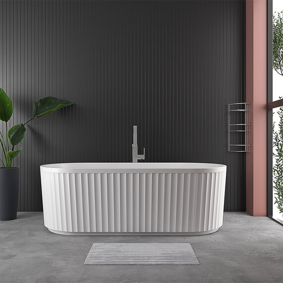 1700 x 750mm - White Fluted Freestanding Bath with Waste | Jasmine