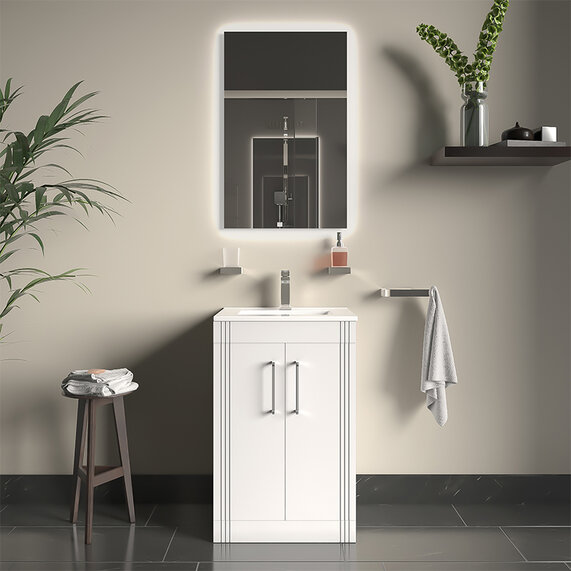 Celeste - White 500mm Floorstanding Two Door Vanity Unit with Basin - Choice of Handles