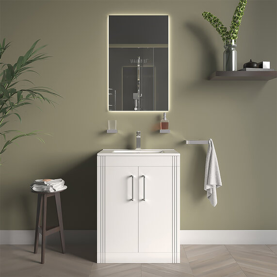 Celeste - White 600mm Freestanding Two Door Vanity Unit with Basin - Choice of Handles