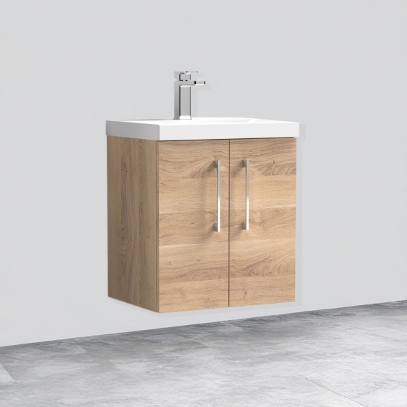 500mm Bleached Oak Wall Hung Vanity Unit - Nuie Arno