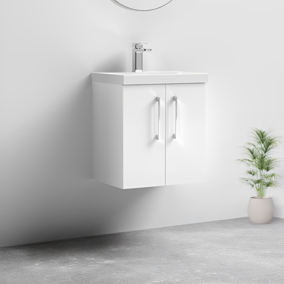 Nuie Arno - Gloss White 500 Wall Hung Vanity Unit & Basin