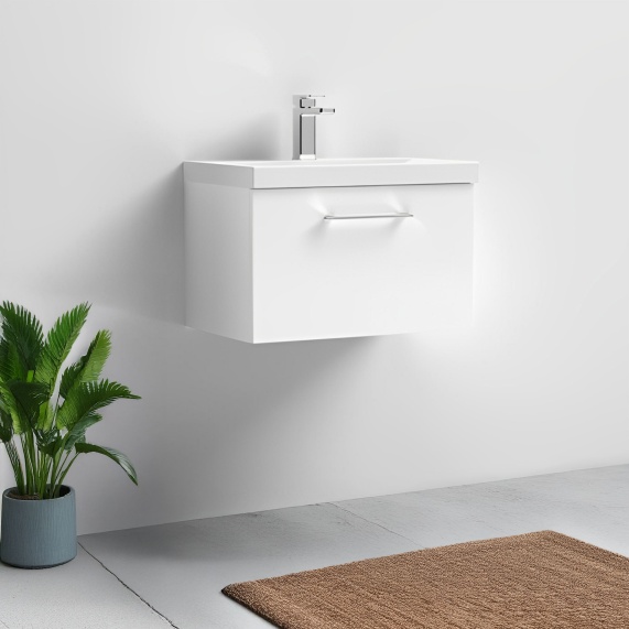 600mm Gloss White Wall Hung Vanity Unit with Sink - Nuie Arno