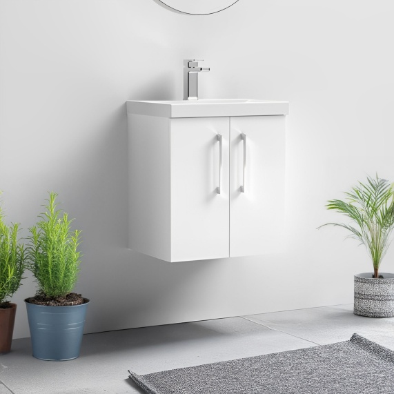 600mm Gloss White Wall Hung Vanity Basin Unit - Nuie Arno