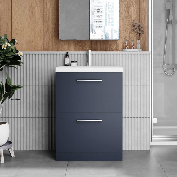 600mm Indigo Blue Floorstanding Vanity Drawer Unit with Sink, Nuie Arno - Choice of Basins