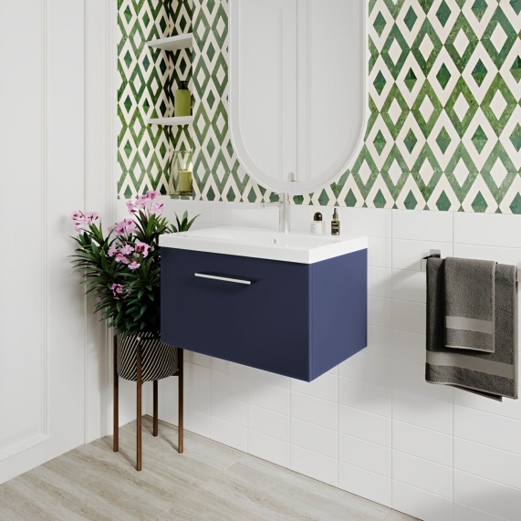 600mm Indigo Blue Wall Hung Vanity Unit with Basin, Nuie Arno - Choice of Basin Styles