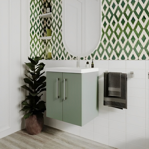 500mm Green Vanity Unit with Doors, Nuie Arno - Choice of Basin Style