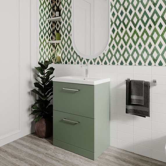 600mm Green Floorstanding Vanity Unit & Basin, Nuie Arno - Choice of Basin Styles