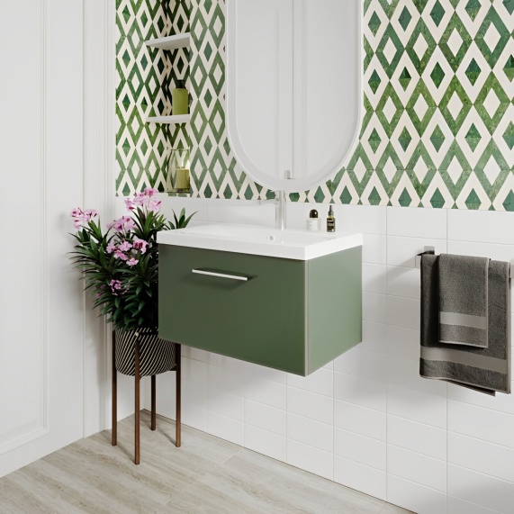 600mm Green Wall Hung Vanity Drawer Unit with Sink, Nuie Arno - Choice of Basin Styles