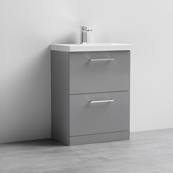 600mm Satin Grey Freestanding Bathroom Vanity Drawer Unit with Sink - Choice of Basin Styles