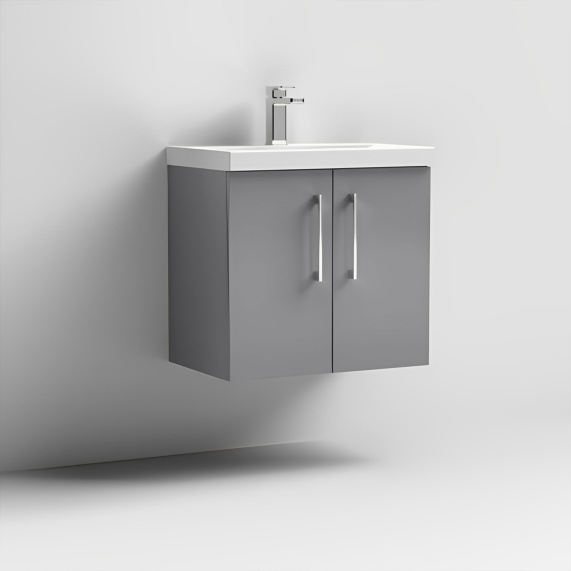 600mm Grey Wall Hung Vanity Basin Unit, Nuie Arno - Choice of Basin Styles