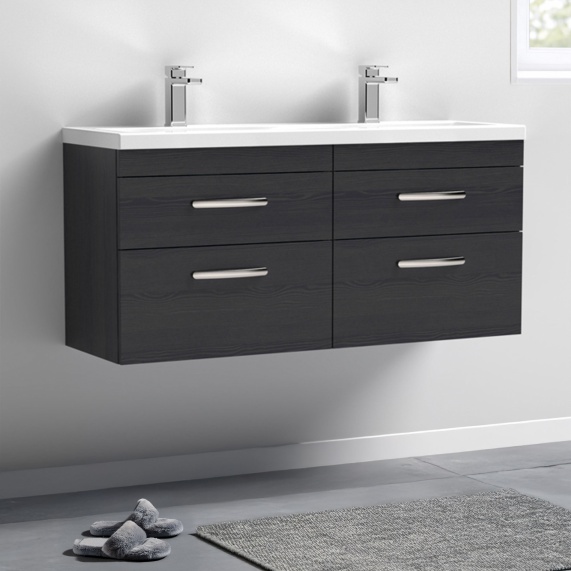 Nuie Athena Black 1200 Wall hung Vanity Unit with Double Basin