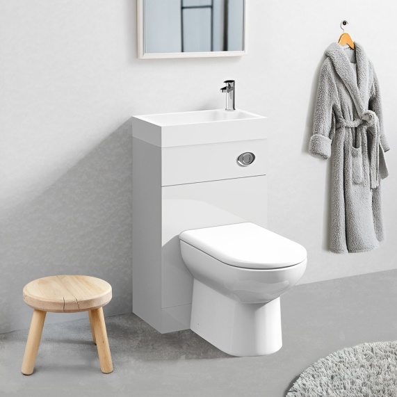 Nuie Athena Gloss White 500mm Combo Basin and Toilet Unit