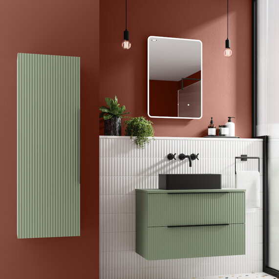 600mm Green Wall Hung Vanity Unit by Hudson Reed (Black Countertop Basin)