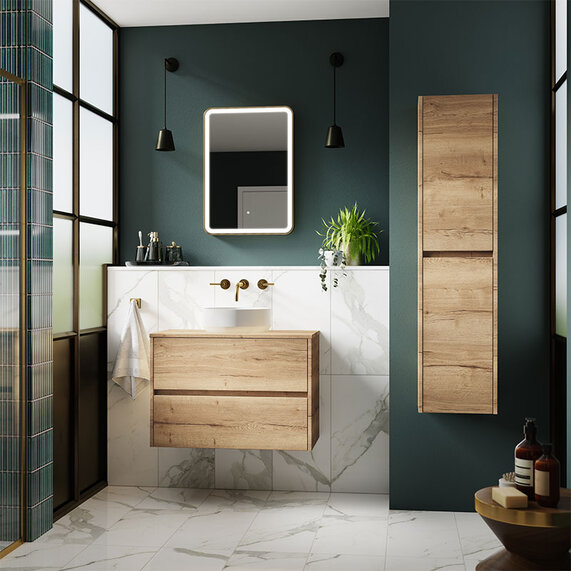 Hudson Reed Havana 600mm Oak Wall Hung Vanity Unit with Countertop Sink
