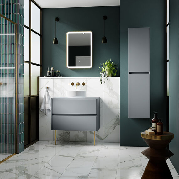 Nuie Havana 800mm Grey Wall Hung Vanity Unit with Countertop Sink