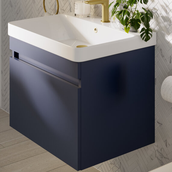 500mm Blue Wall Hung Vanity Drawer Unit, Britton Dalston