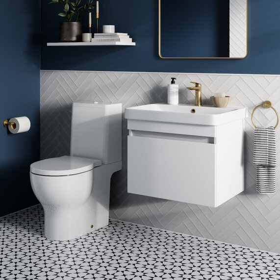 600mm White Wall Hung Vanity Basin Unit, Britton Dalston
