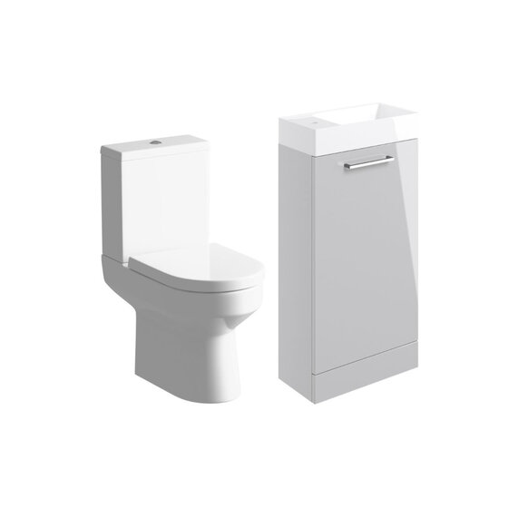 Vera Complete Cloakroom Pack: 410mm Grey Floorstanding Basin Unit with Close-coupled Toilet Pack