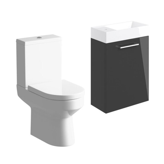 Vera Compact Furniture Pack (410mm Anthracite Grey Wall Hung Vanity Unit & Close-coupled Toilet)