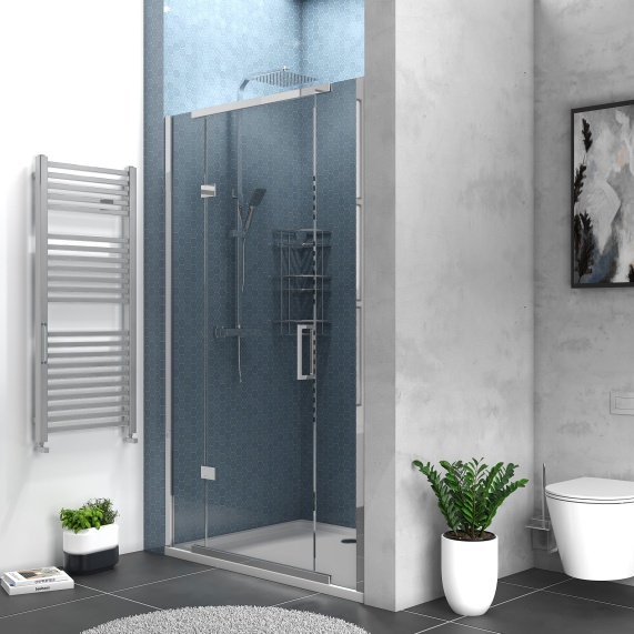 1200mm - Chrome Smoked Glass Hinged Shower Enclosure for Recess Installation - Havana
